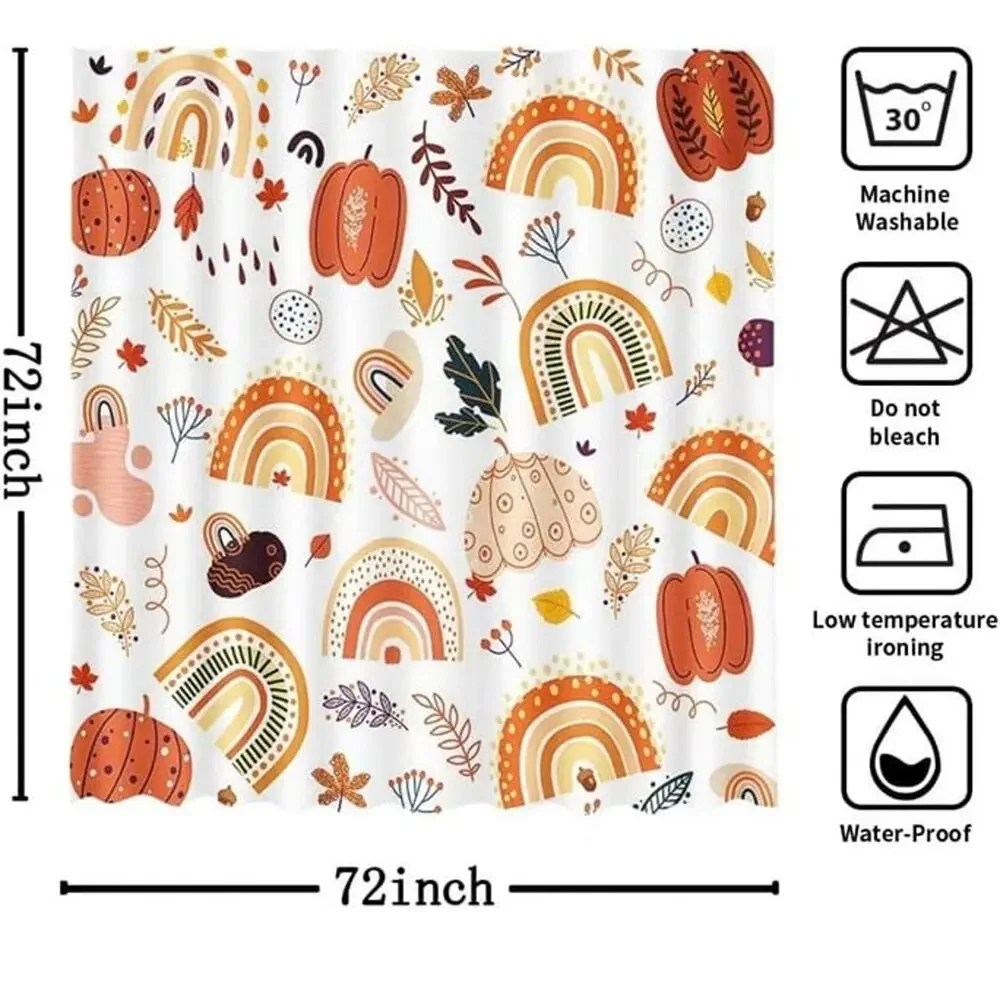 MEHOFOND Fall Pumpkin Boho Rainbow Shower Curtain 72x72 Hooks New